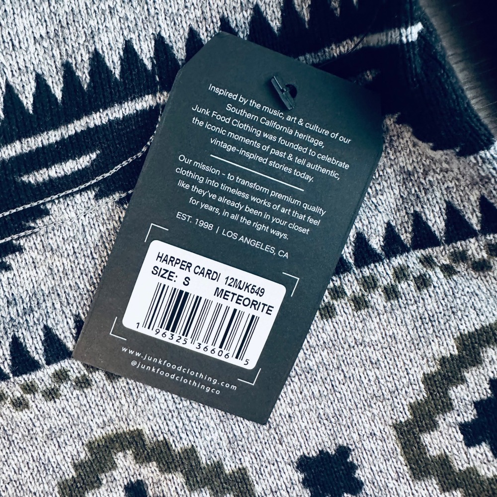Junk Food Clothing Mens Harper Cardi Meteorite Southwestern Shawl Cardigan S NEW - Picture 2 of 9
